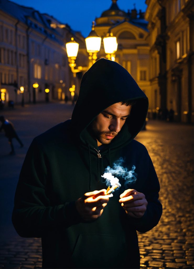 russian man with black hair in hoodie